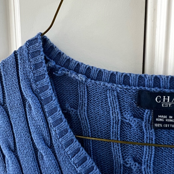 CLEARANCE Women’s Blue Medium Cotton V-Neck Knit Sweater - Picture 9 of 9